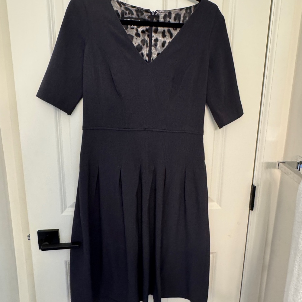 Jones New York Black Pleated Midi Dress V-Neck